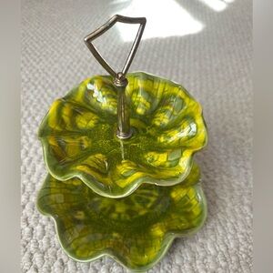 Green Two-Tier Ceramic Serving Tray